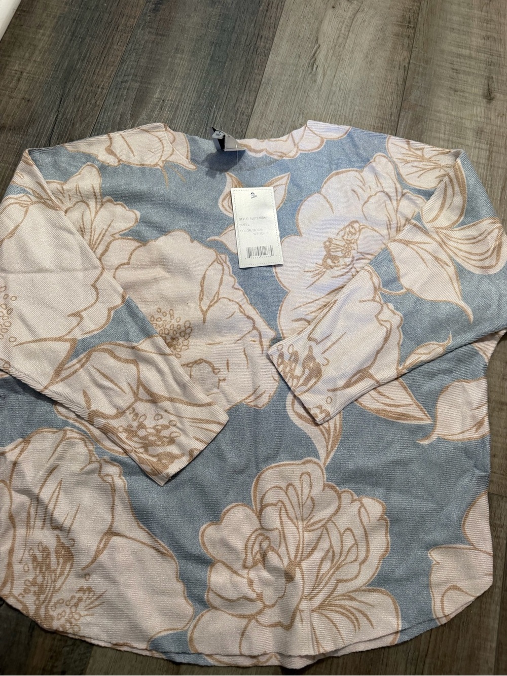 Sioni Scoop-Neck Knit Sweater with Cream Floral Print on Blue